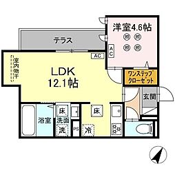 (仮称)D-ROOM新屋敷 1階1LDKの間取り