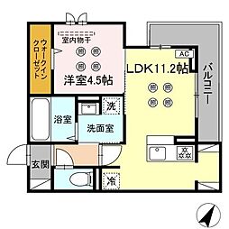 (仮称)D-ROOM新屋敷 3階1LDKの間取り