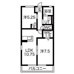 プリムヴェール 2階2LDKの間取り