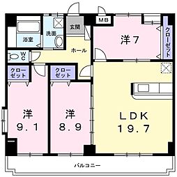 センチュリーヒルズ新都心 6階3LDKの間取り