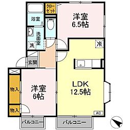 グリューネ二木 2階2LDKの間取り