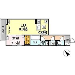 セレスティア白鳥 1階1LDKの間取り