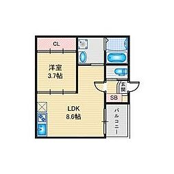 ハーモニーテラス上小田井II 3階1LDKの間取り
