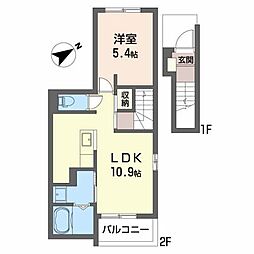 グリーンハウス 2階1LDKの間取り
