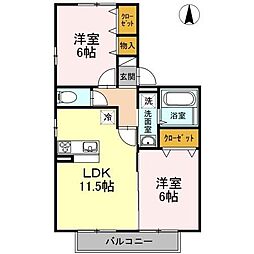 アセーボ　II棟 203 2階2LDKの間取り