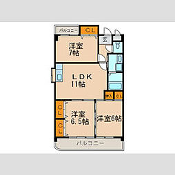 カーサ大牧 2階3LDKの間取り