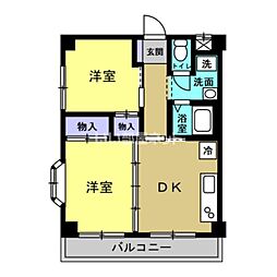 完倉マンション 3階2DKの間取り