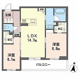 マグノリア上杉 3階2LDKの間取り
