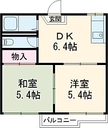 ヘイゼルハイツ　Ａ棟 1階2DKの間取り