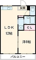 グラッドハウスII 1階1LDKの間取り