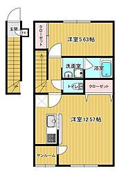 クレアージュ江陽A 2階1LDKの間取り