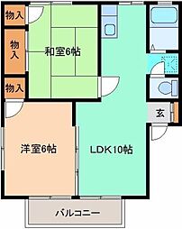 東武桐生線 新桐生駅 徒歩13分の賃貸アパート 2階2LDKの間取り