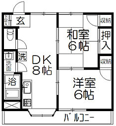 JR東北新幹線 大宮駅 徒歩17分の賃貸マンション 2階2DKの間取り