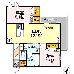 セレスティア細田A 305 3階2LDKの間取り