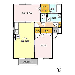 ガーデンプレイス 2階2LDKの間取り