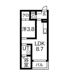 Prestige(プレステージ) 3階1LDKの間取り