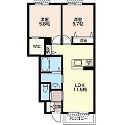 JR上越線 群馬総社駅 徒歩15分の賃貸アパート 1階2LDKの間取り