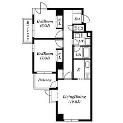 自由ヶ丘サニーヒルズ 3階2LDKの間取り
