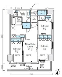 ロイヤルパークス赤羽ノース 4階3LDKの間取り
