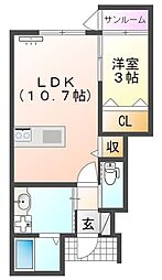 ヴィオス（105） 1階1LDKの間取り