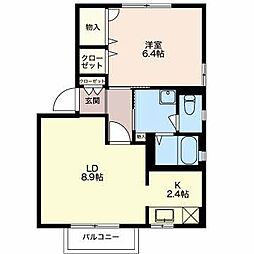 ディアス穂高 2階1LDKの間取り