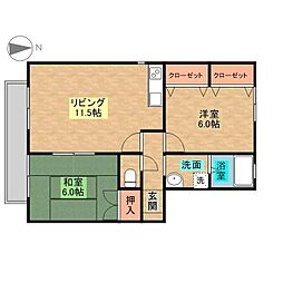 ハイカムールまつもとＡ 2階2LDKの間取り