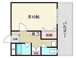 レジデンス徳島 6階1Kの間取り