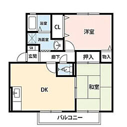 ガーデンロイヤルA 2階2DKの間取り