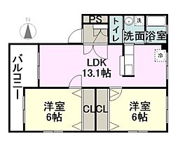パストラルII 1階2LDKの間取り