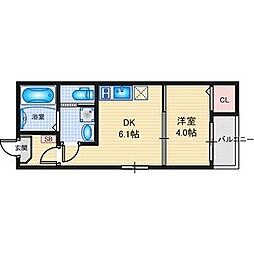 ノヴァ九重町 1階1DKの間取り
