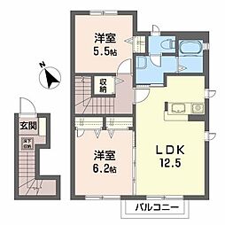 アマーデオ 2階2LDKの間取り
