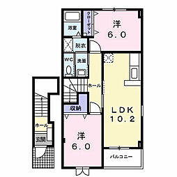 テラス田園Ａ 2階2LDKの間取り