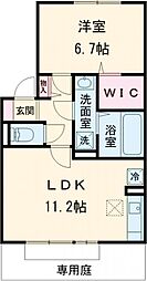 ロイヤルガーデン小佐世保　B棟 1階1LDKの間取り