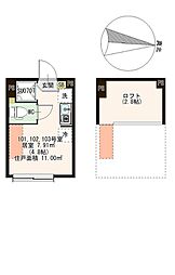 レインパレス西大島 1階ワンルームの間取り