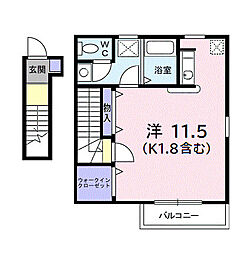 メロデイ−ア 2階ワンルームの間取り