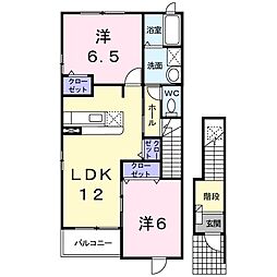 プロムナ−ド・Ｋ 201 2階2LDKの間取り