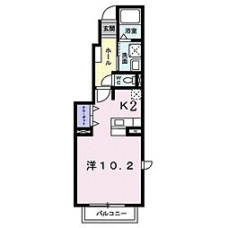 サニーレジデンスＢ 1階ワンルームの間取り