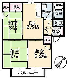 ディアス南幸　Ｃ棟 2階3DKの間取り