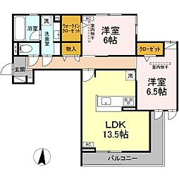 リバーステイツ 201 2階2LDKの間取り