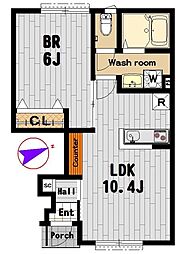 JR横浜線 橋本駅 徒歩8分の賃貸アパート 1階1LDKの間取り