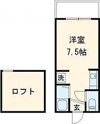 BRAVAS昭和 2階1Kの間取り