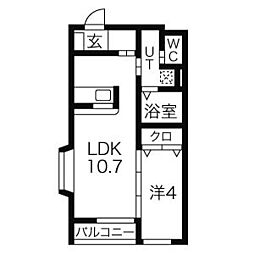 will court S 2階1LDKの間取り