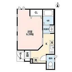 Gemini East & West 2階1Kの間取り