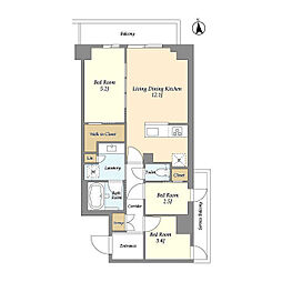 コンフォリア竹ノ塚イースト 2階3LDKの間取り