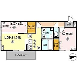 グランツェーレ鷹辻 1階2LDKの間取り