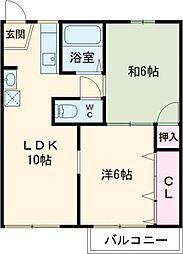 サンハイツ 2階2LDKの間取り