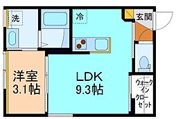 グローリー上関 201 2階1LDKの間取り