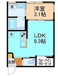 グローリー上関 203 2階1LDKの間取り