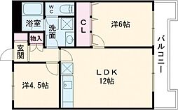 高津レジデンス 2階2LDKの間取り