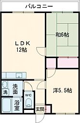 尾崎レジデンス 1階2LDKの間取り